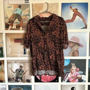 Express Dark Orange Floral Rayon Shirt